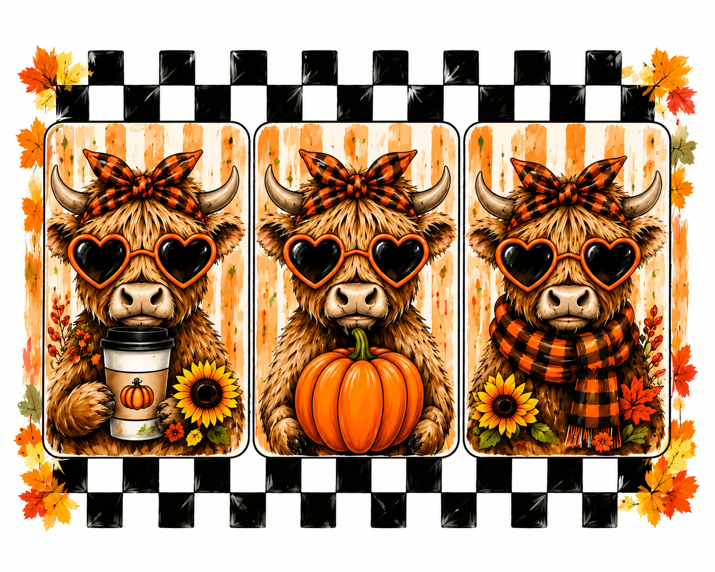 Fall Highland Cow Trio Graphic Tee
