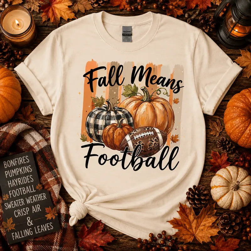 Fall Means Football Graphic Tee | Pumpkin & Football Shirt