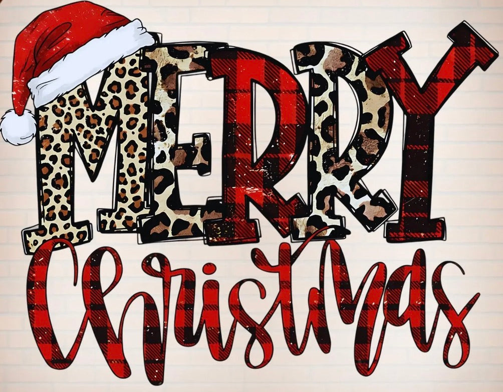 Merry Christmas Leopard & Plaid Graphic Tee