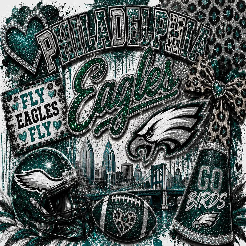 Philadelphia Eagles Fly Eagles Fly Leopard & Glitter Game Day Graphic Tee