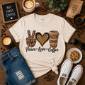 Peace Love Coffee Leopard Print Graphic Tee