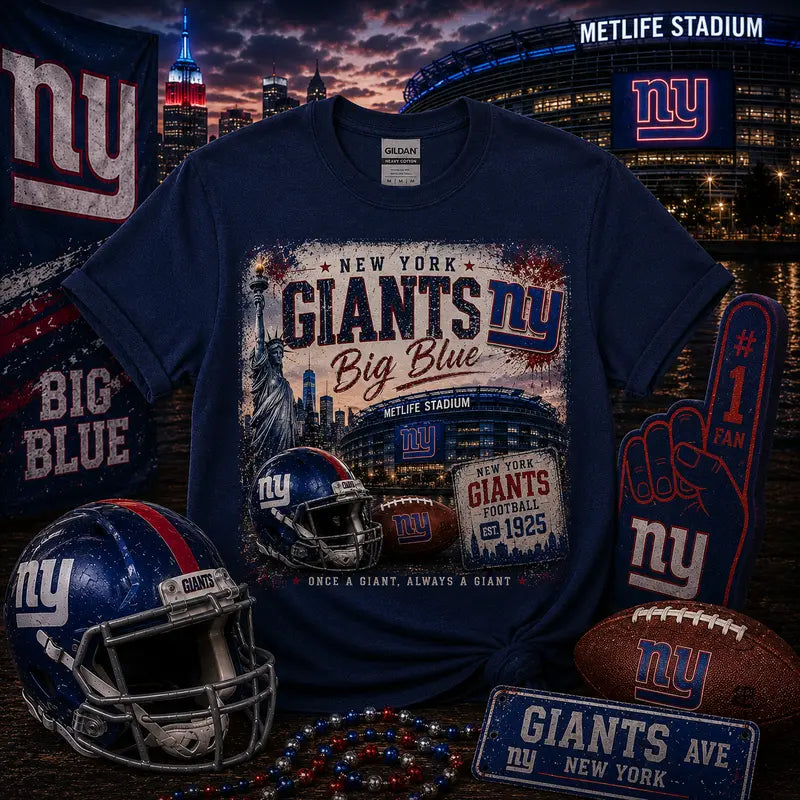 New York Giants Big Blue Graphic Tee | MetLife Stadium | NY Football Shirt | Giants Gameday Tee
