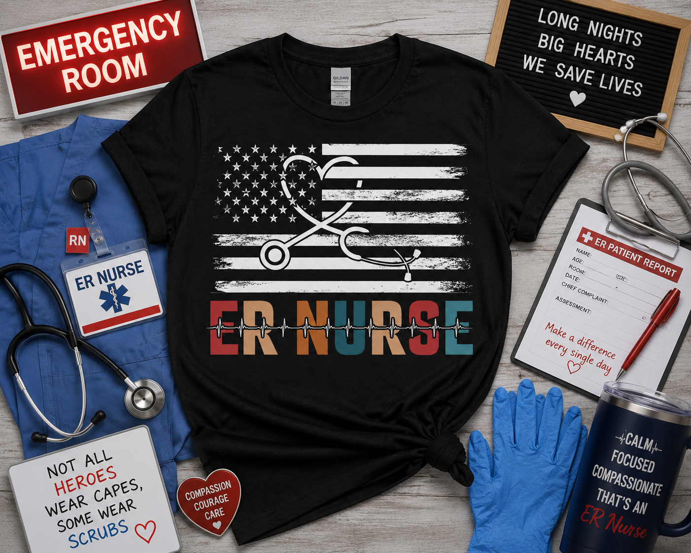 ER Nurse American Flag Graphic Tee