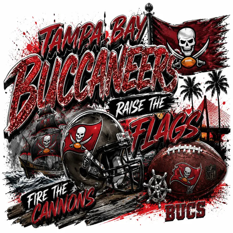 Tampa Bay Buccaneers Raise the Flags Glitter Graphic Tee