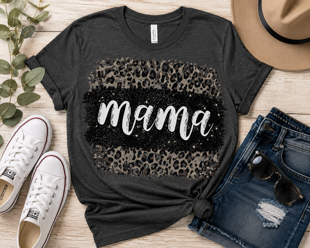 Mama Leopard Glitter Graphic Tee