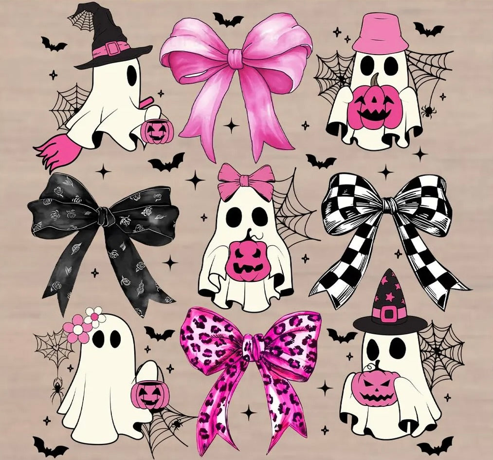 Pink Ghosts & Bows Halloween Graphic Tee