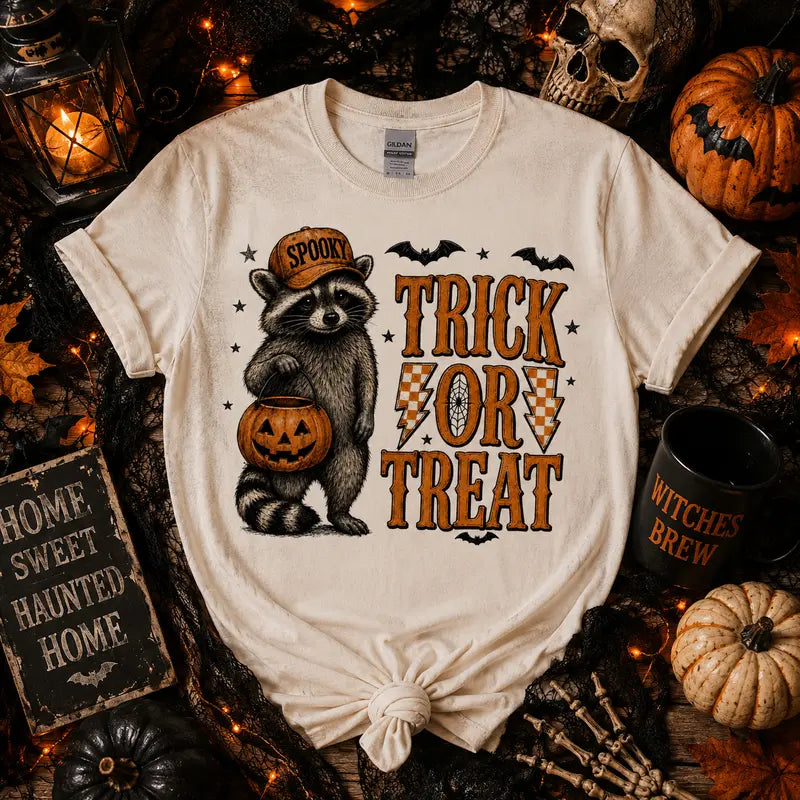 Trick or Treat Raccoon Graphic Tee