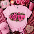Survivor Leopard & Butterflies Breast Cancer Awareness Graphic Tee