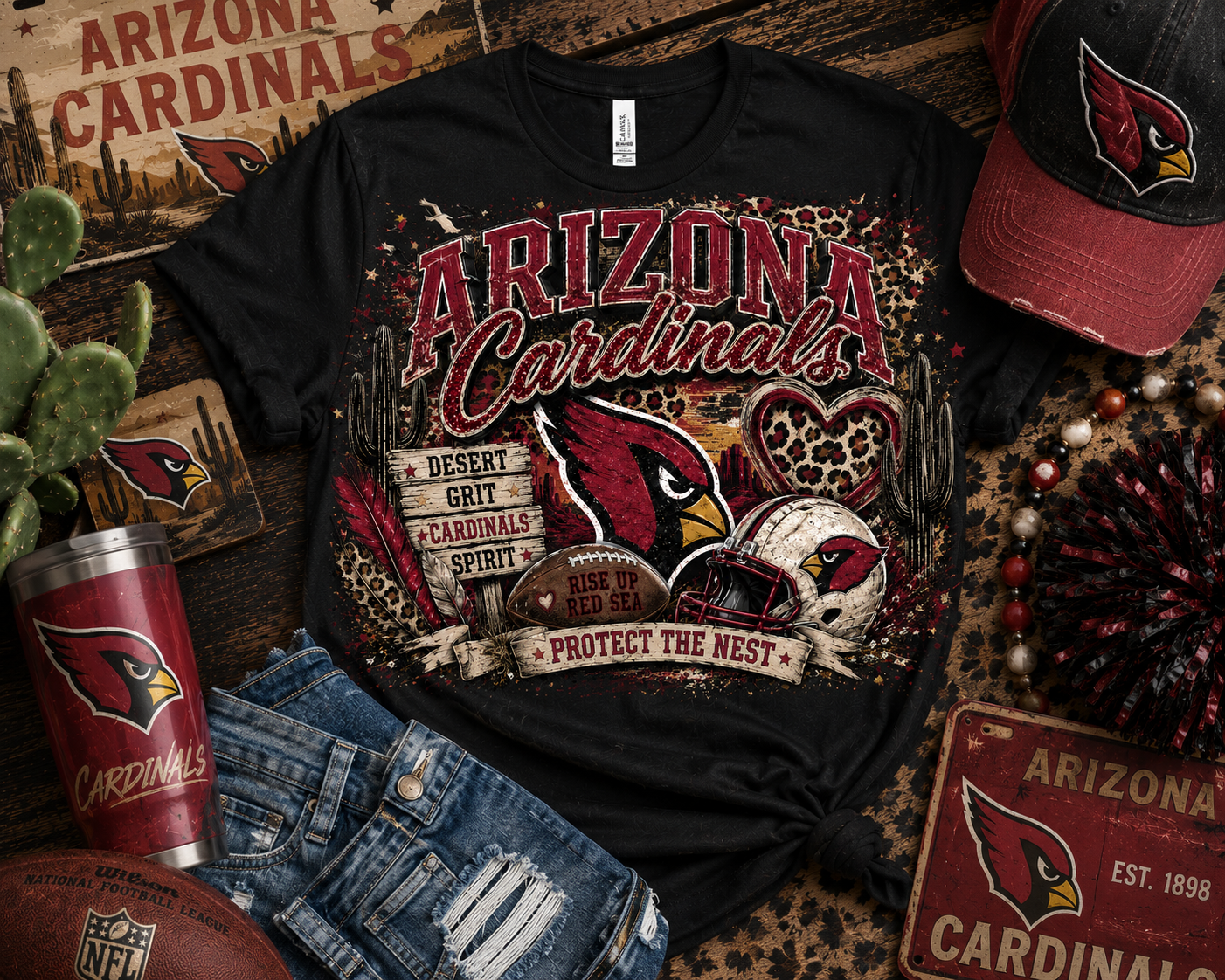 Arizona Cardinals Desert Grit Game Day Leopard Graphic Tee