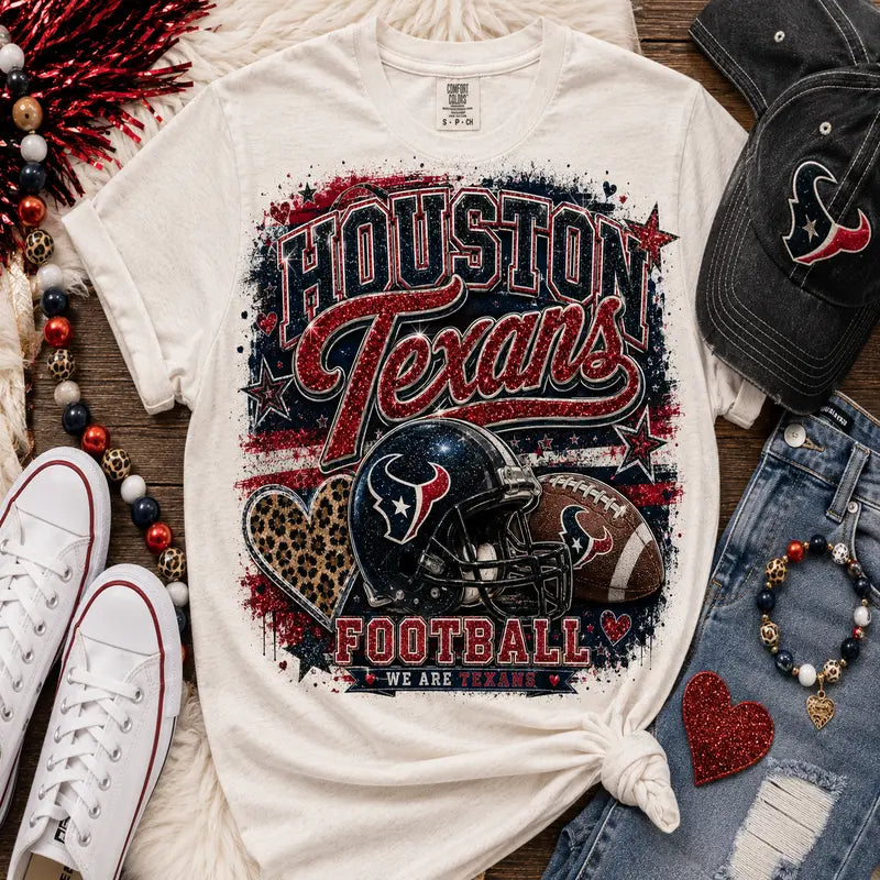 Houston Texans Glitter Heart Football Tee