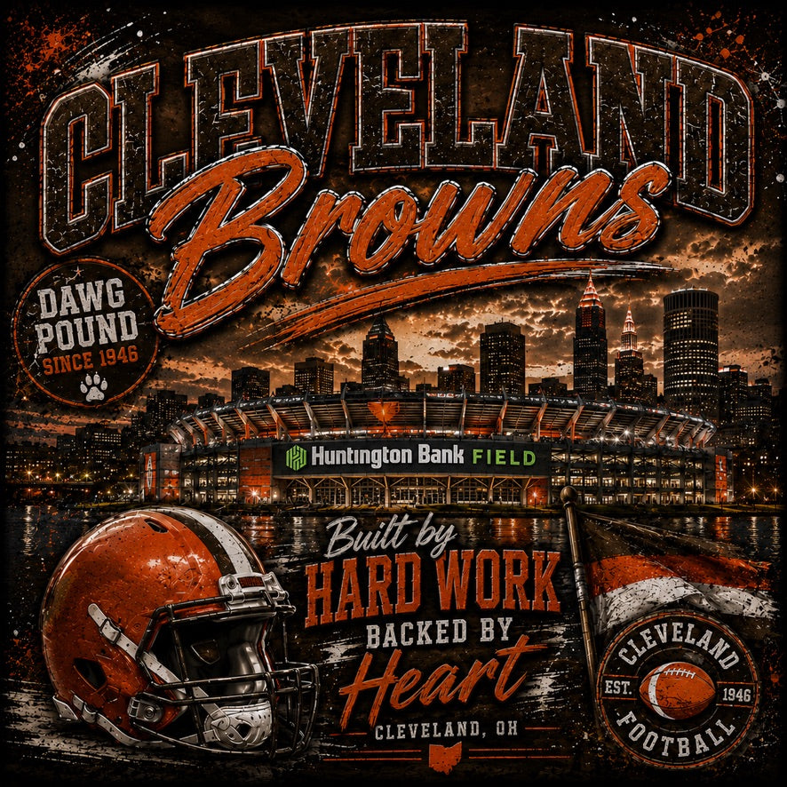 Cleveland Browns Built by Hard Work Graphic Tee | Huntington Bank Field | NFL Fan Shirt | Dawg Pound | Cleveland Football