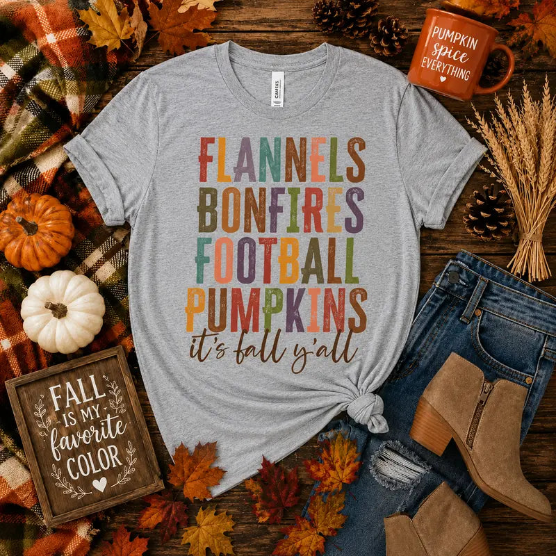 Flannels, Bonfires, Football, Pumpkins Graphic Tee