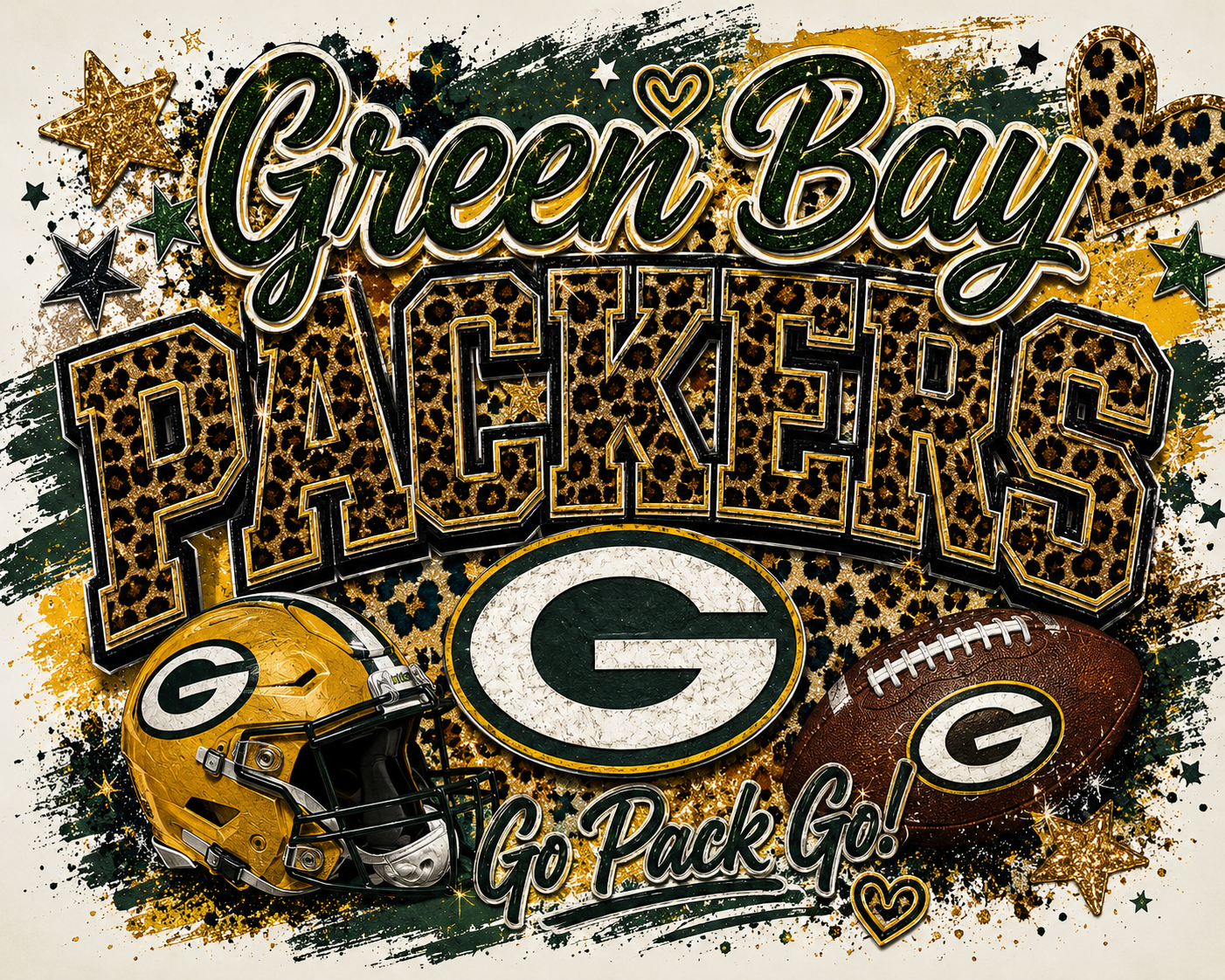 Green Bay Packers Leopard Glitter Game Day Graphic Tee