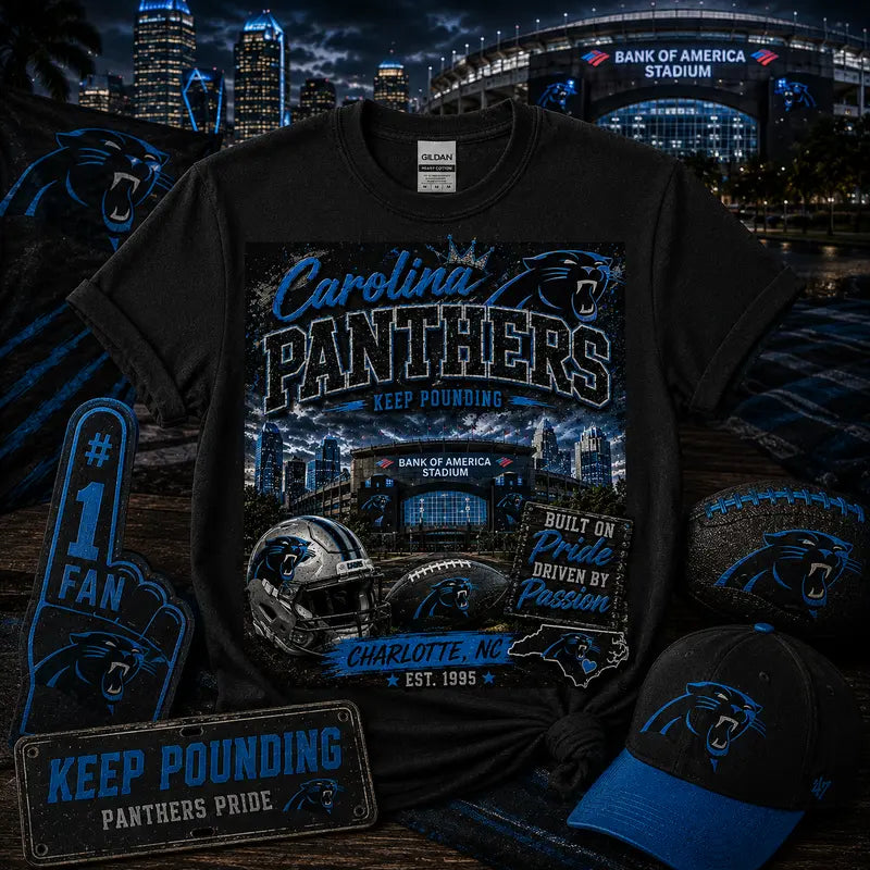 Carolina Panthers Keep Pounding Graphic Tee | Charlotte Football Shirt | Panthers Gameday Tee