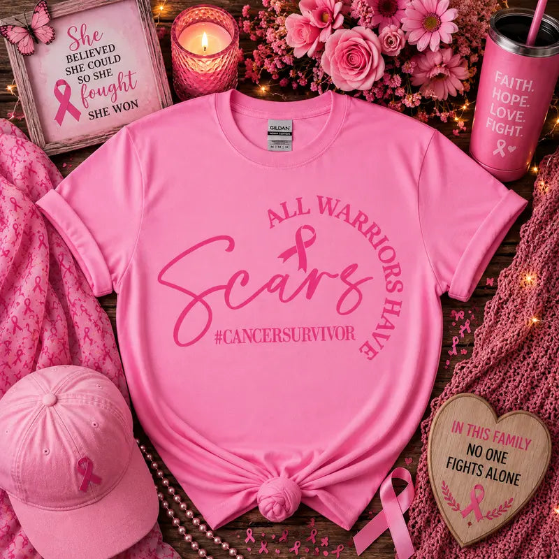 All Warriors Have Scars Breast Cancer Survivor Graphic Tee