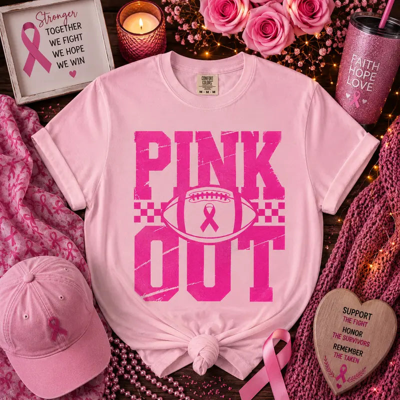 Pink Out Breast Cancer Awareness Football Tee