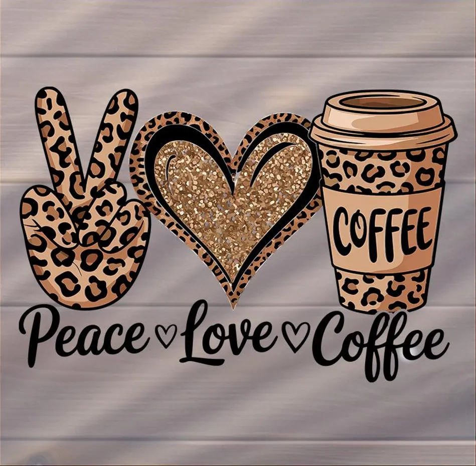Peace Love Coffee Leopard Print Graphic Tee