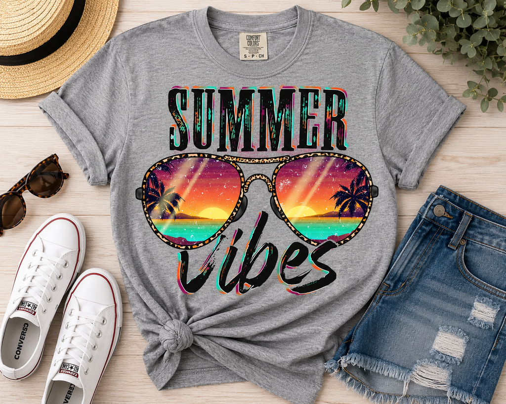 Summer Vibes Tropical Sunglasses Graphic Tee
