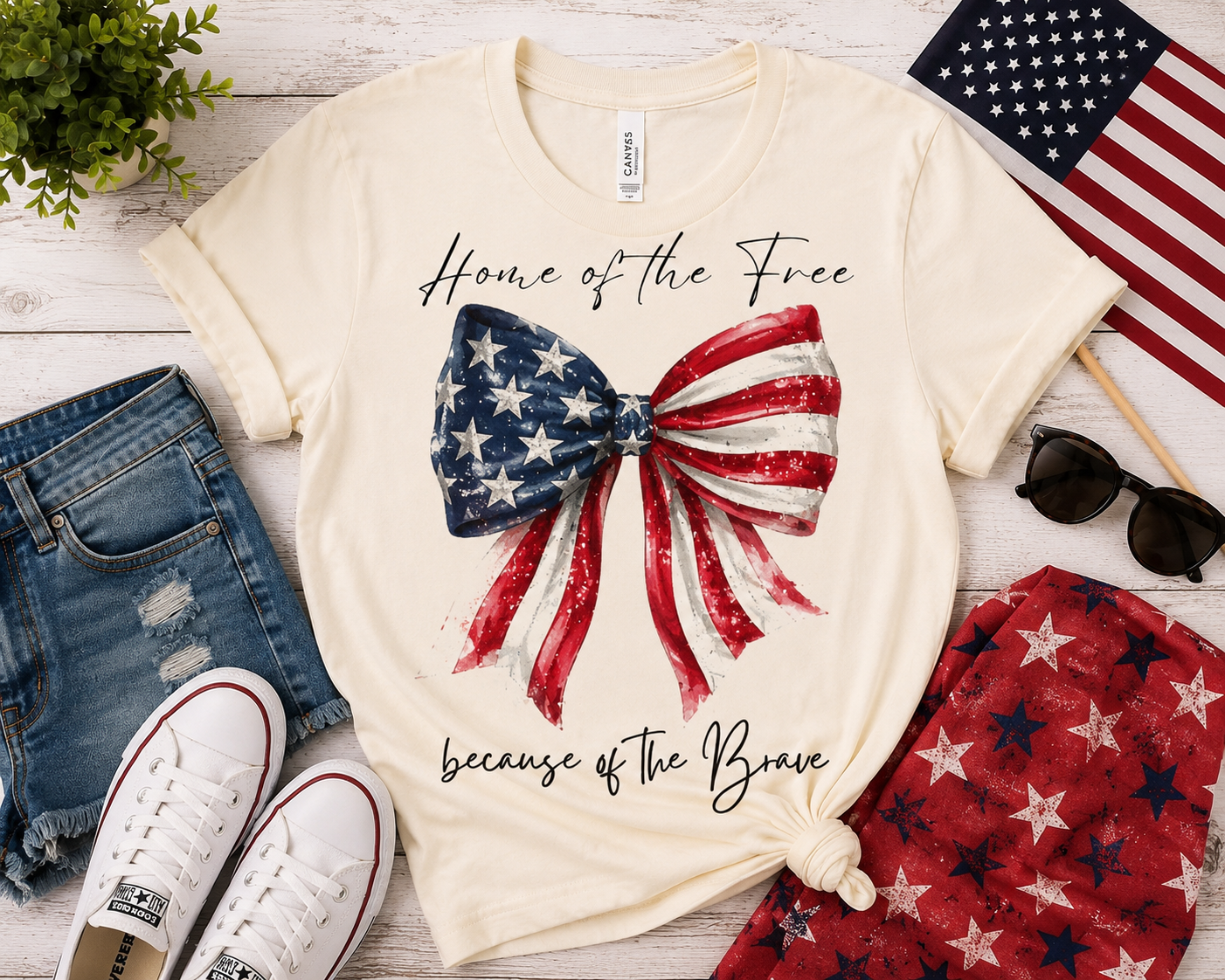 Home of the Free Patriotic Bow Graphic Tee